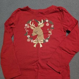 Holiday Time Red Long-Sleeve Reindeer Wreath Top